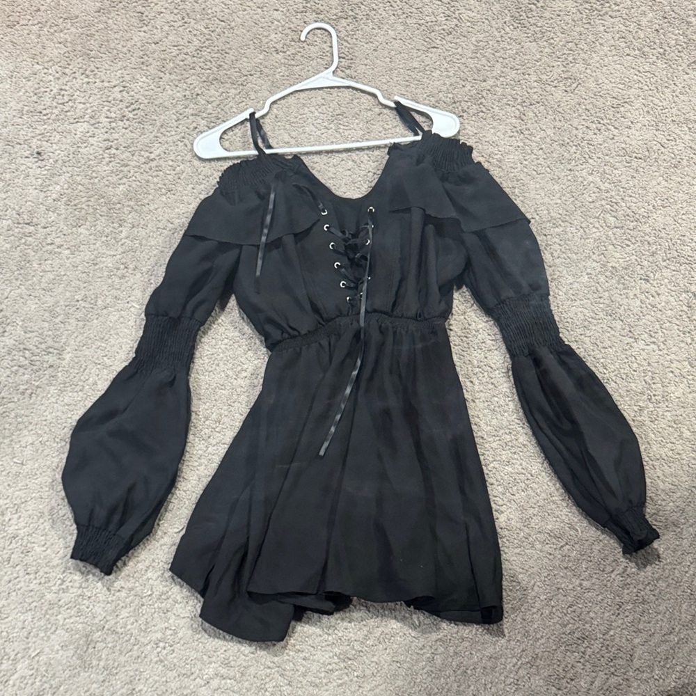 Black Off-Shoulder Dress with Lace-Up Front